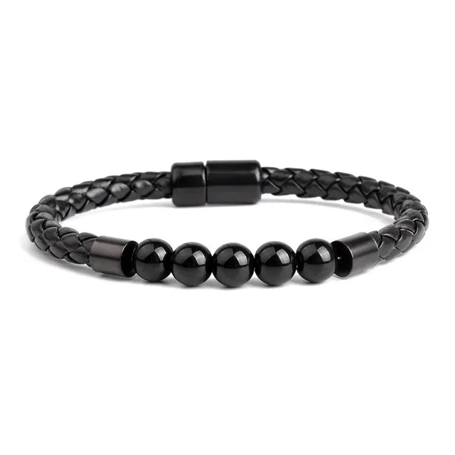 Ontspannende Tijgeroog Lederen Kralen Armband - Vulkaangesteente