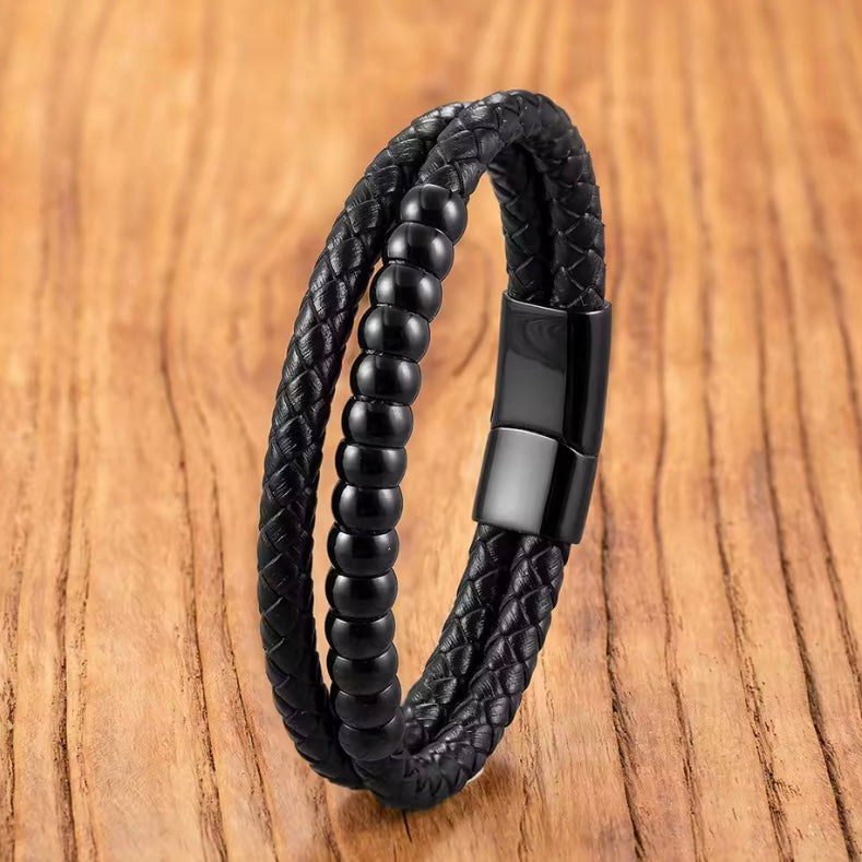 Handgemaakte Leren Armband – Stijlvol Unisex Cadeau met Roestvrijstalen Details | Perfect voor Koppels & Verjaardagen