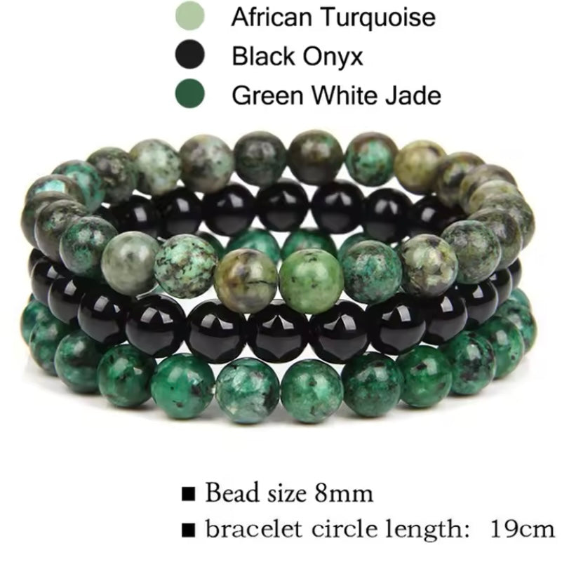 3 Stuks Natuursteen Armband | 8mm Rhodoniet, Rozenkwarts & Amethist | Hematiet Healing