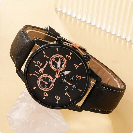 Montre LuxeTime™ avec boîtier en métal et bracelet en cuir