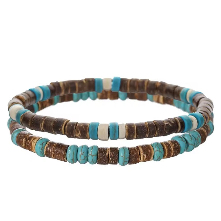 Kokosnoot Turquoise Steen Houten Kralen Armband Stapelbare Elastische Armband