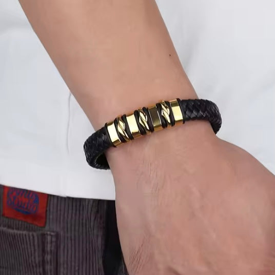 TYO Vintage Rvs Bedelarmband Gevlochten Lederen Handgemaakte Armband voor Mannen