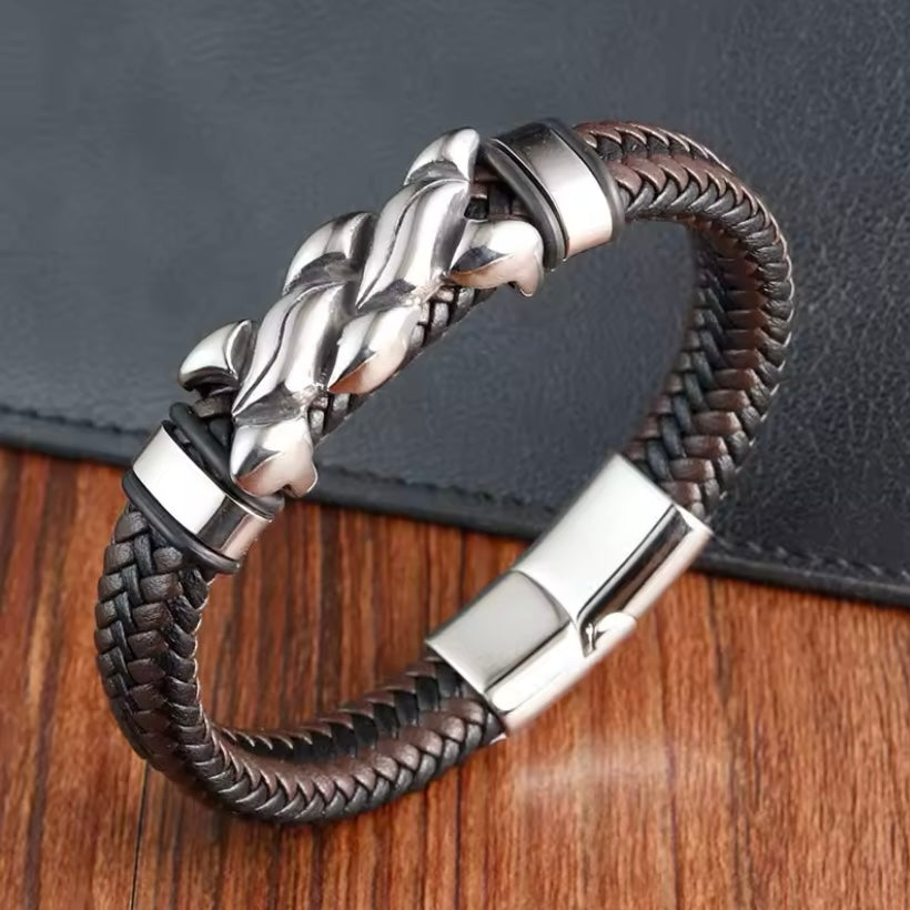 AnchorSteel™ Collectie Robuuste Lederen Armband – 21 cm