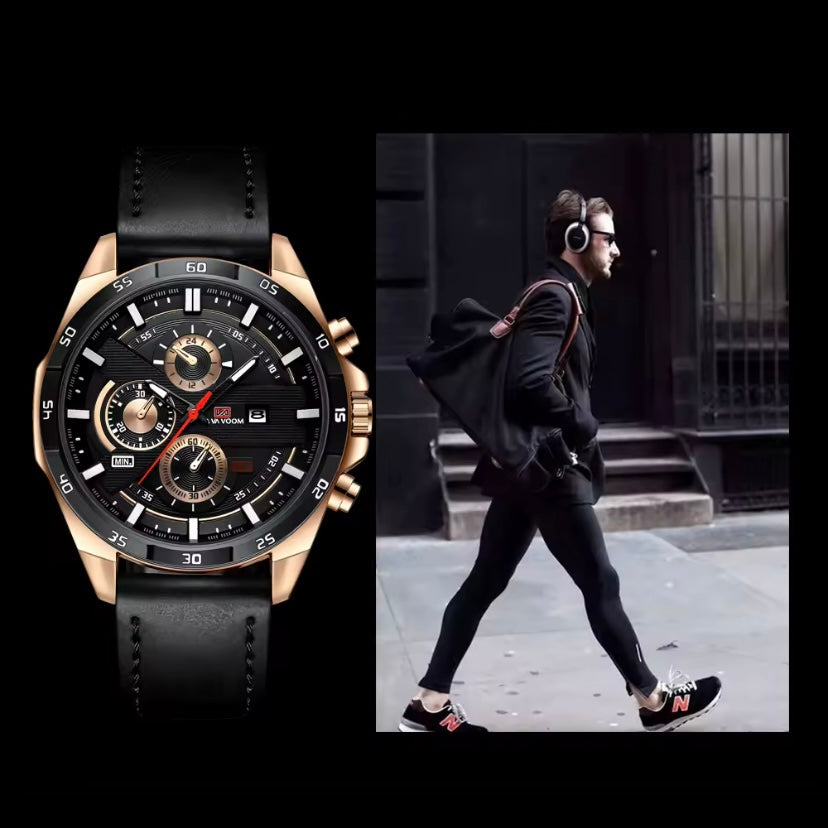 Top Herenhorloge Sportstijl – 46 mm Groot Leer Quartz Horloge | Luxe Racestijl met Kalenderfunctie