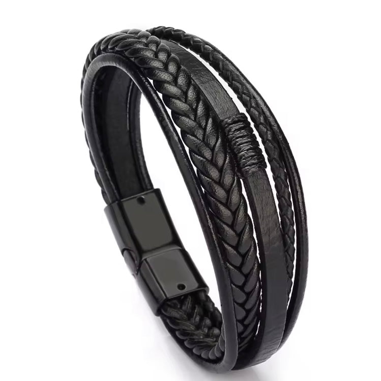 Stoere Lederen Armbanden Zw – Roestvrij Staal & Gevlochten Design | Perfect Cadeau voor Mannen