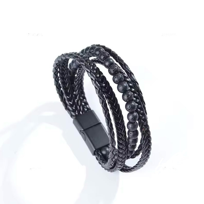 Retro multi-streng geweven PU lederen armband