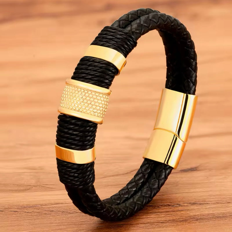 Charm Vintage Multilayer Gold Lederen Armband voor Mannen – Zakelijke en Formele Stijl