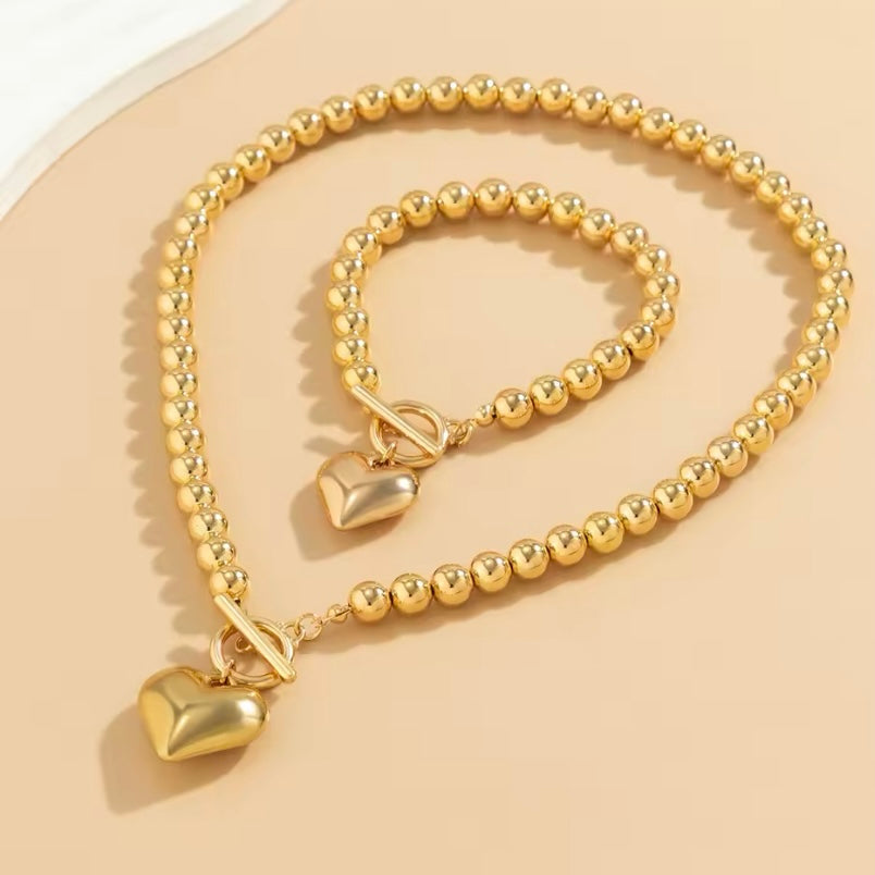 Punk Big Love Heart Ketting & Armband Set – Vintage Grunge