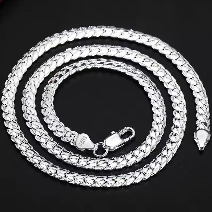 925 Sterling Zilveren Ketting – 6 mm Breed, 60 cm Lang – Stijlvolle Zijketting voor Dames en Heren