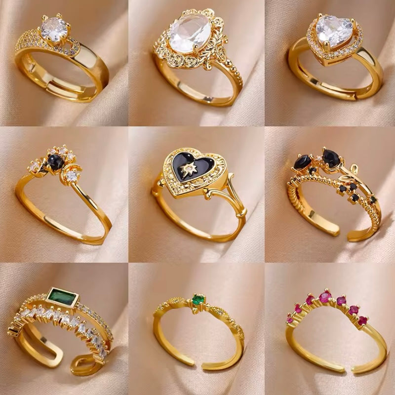 9-in-1 Verstelbare Emaille Hart Ring | Mode Zirkonia Sieraden voor Vrouwen