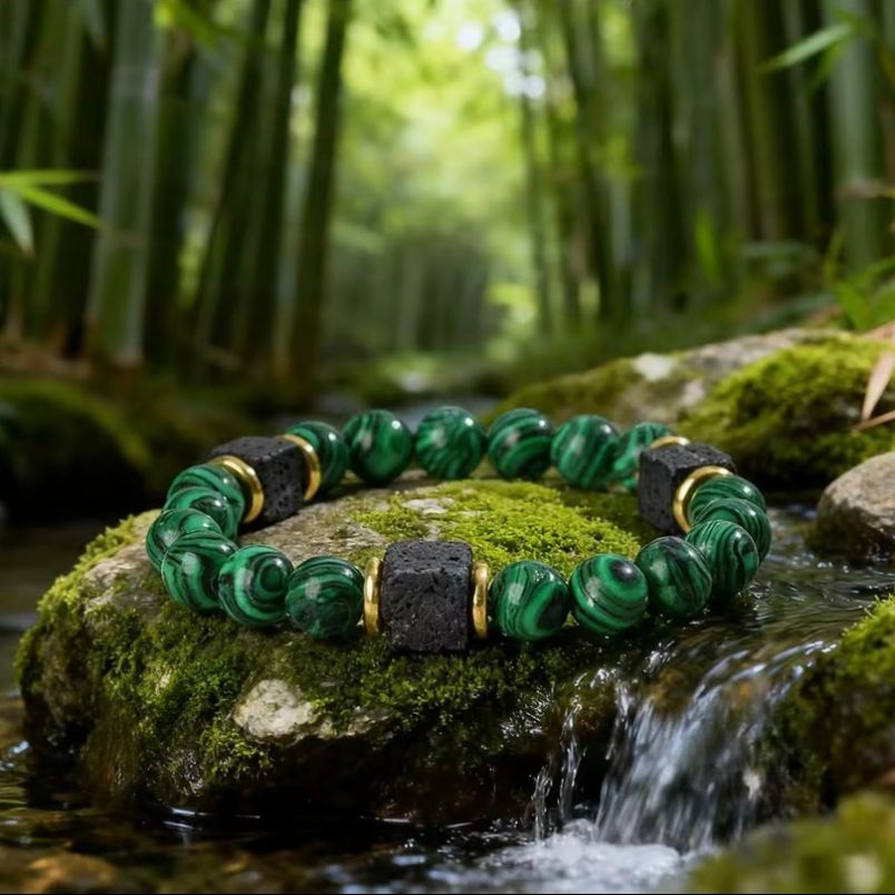 Peacock vulkanische stenen kralenarmband