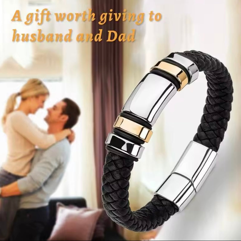 ✨ Stijlvolle Vaderdagcadeau: Luxe Lederen Armband met Goud- en Zilverkleurige Accenten ✨