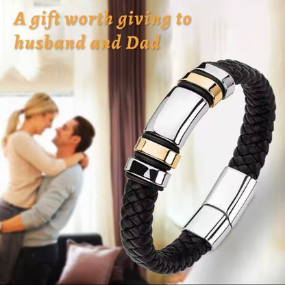 ✨ Stijlvolle Vaderdagcadeau: Luxe Lederen Armband met Goud- en Zilverkleurige Accenten ✨