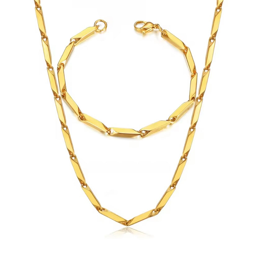 Goudkleurige Onregelmatige Link Chain – Armband & Ketting van Roestvrij Staal