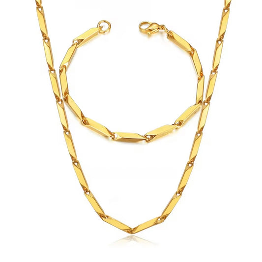 Goudkleurige Onregelmatige Link Chain – Armband & Ketting van Roestvrij Staal