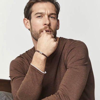 Herenmanchetarmband: Bruin PU-Leder met Staal – Tijdloos Design en Comfort!