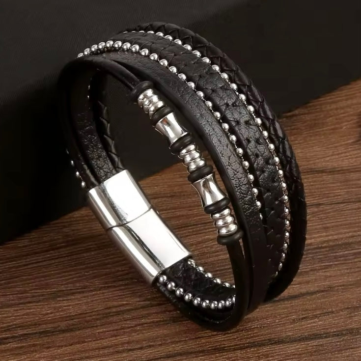 Klassieke Eenvoudige Stijl Heren Handgeweven Lederen Armband | Hoge Kwaliteit Metalen Gesp