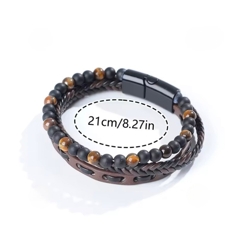 Retro bruin PU-leer tijgeroog steen kralenarmband