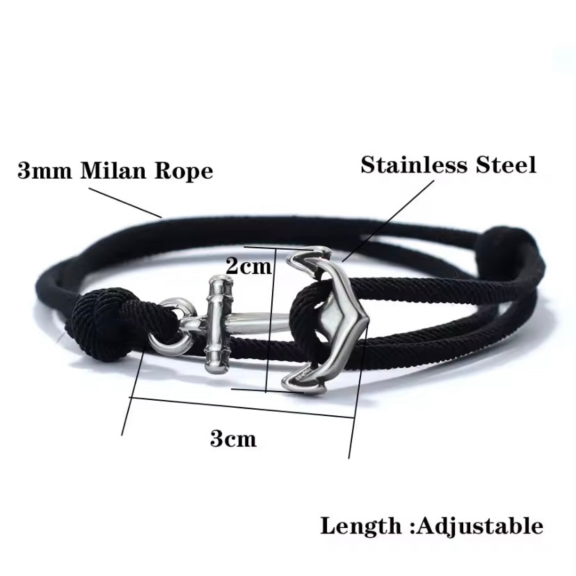 Minimalistische verstelbare herenarmband – handgemaakte nautische armband van 3 mm dun maritiem touw met roestvrijstalen details