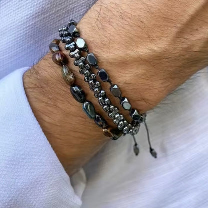 Nieuwe Persoonlijkheid Energiesteen Herenarmband – Stoere Zwarte Galsteen Kralenarmband