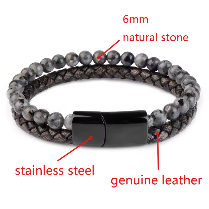 Comfortabele Handgemaakte Leren Herenarmband met Tijgeroog • 6 mm Gevlochten Leer