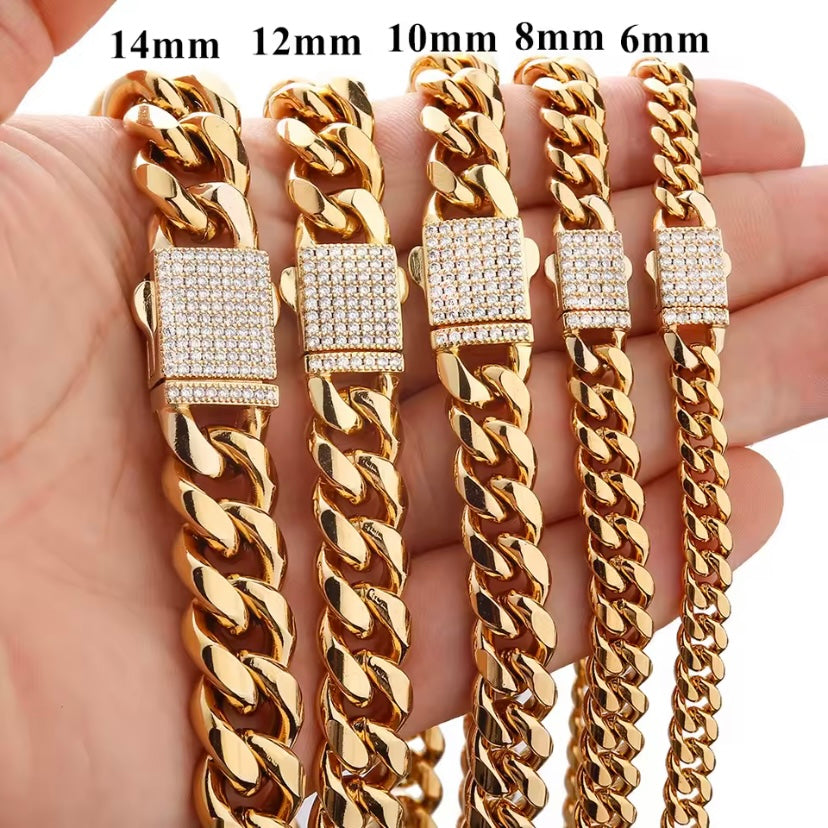 316L roestvrijstalen Miami link ketting, lengte 55–71 cm