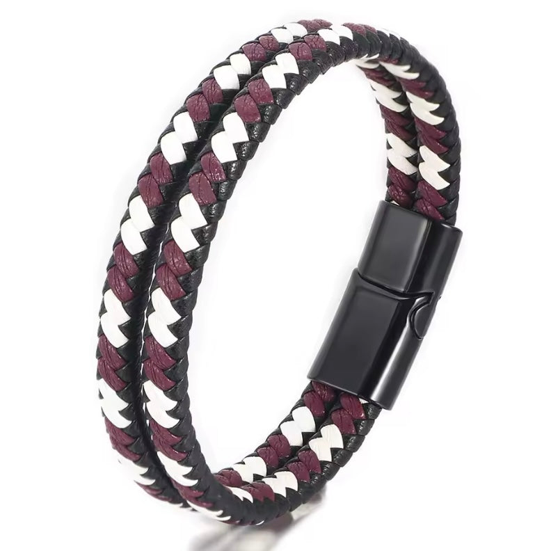 Vintage Handgemaakte Gemengde Kleur Geweven Lederen Armband | Zinklegering Magnetische Gesp