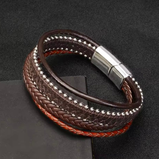 Duurzaam geweven PU-leer zilveren kralenarmband