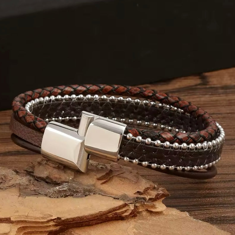 Klassieke Eenvoudige Stijl Heren Handgeweven Lederen Armband | Hoge Kwaliteit Metalen Gesp