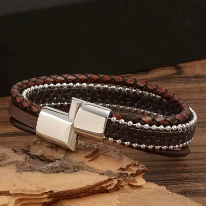 Klassieke Eenvoudige Stijl Heren Handgeweven Lederen Armband | Hoge Kwaliteit Metalen Gesp