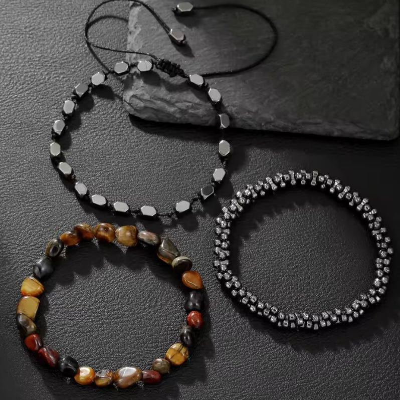 Nieuwe Persoonlijkheid Energiesteen Herenarmband – Stoere Zwarte Galsteen Kralenarmband