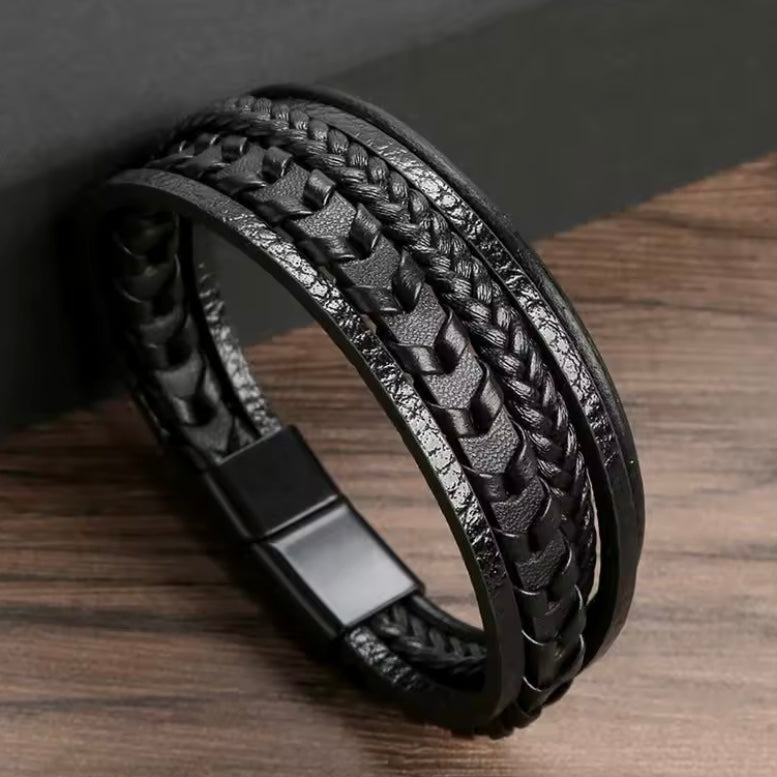 Lederen Herenarmband Klassiek – Handgeweven Meerdere Lagen, Accessoire voor Stijlvolle Mannen