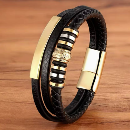 TYO Lederen Armband Voor Mannen met goudkleurige Stainless details