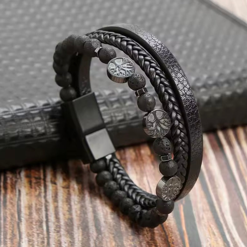 Lederen Herenarmband Klassiek – Handgeweven Meerdere Lagen, Levensboom Accessoire voor Stijlvolle Mannen