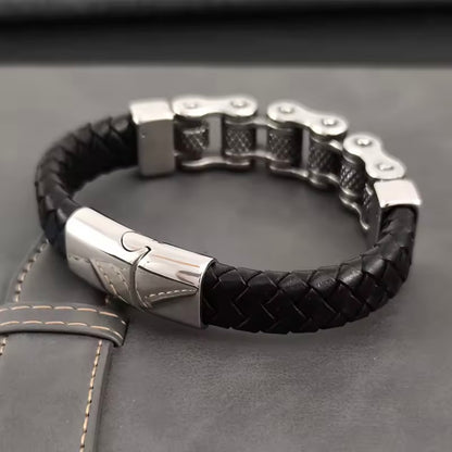 Biker Chain Leren Armband