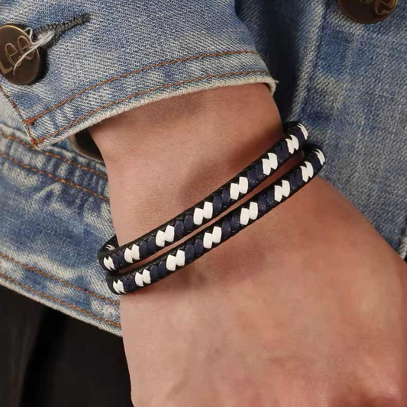 Vintage Handgemaakte Gemengde Kleur Geweven Lederen Armband | Zinklegering Magnetische Gesp