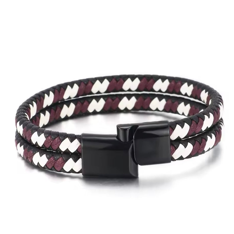 Vintage Handgemaakte Gemengde Kleur Geweven Lederen Armband | Zinklegering Magnetische Gesp