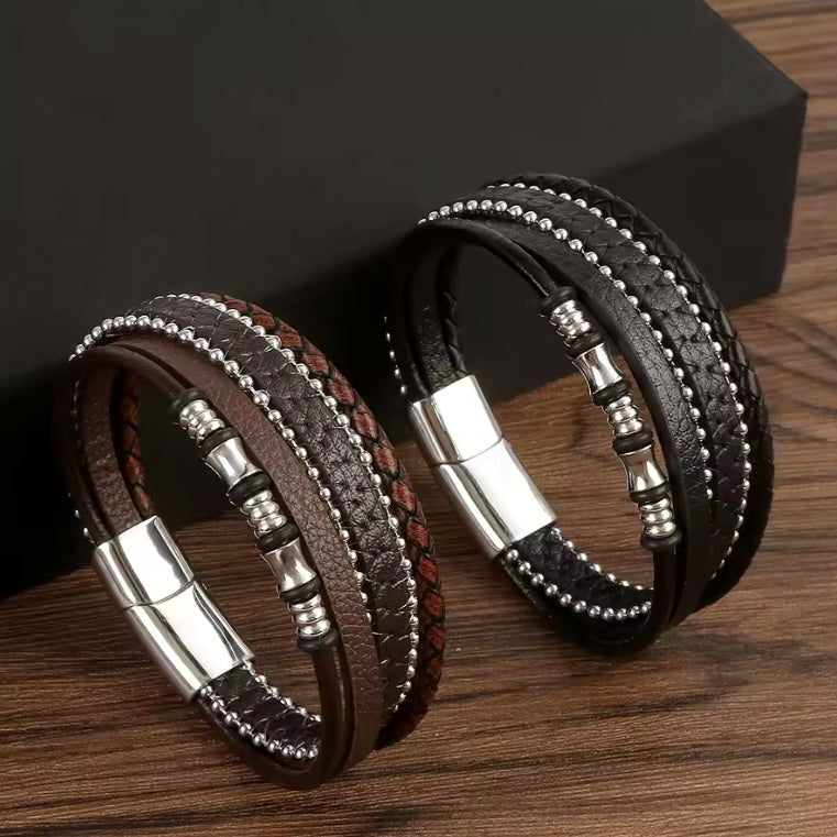 Klassieke Eenvoudige Stijl Heren Handgeweven Lederen Armband | Hoge Kwaliteit Metalen Gesp