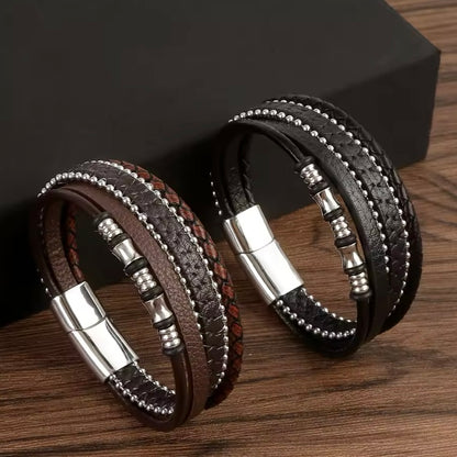 Klassieke Eenvoudige Stijl Heren Handgeweven Lederen Armband | Hoge Kwaliteit Metalen Gesp