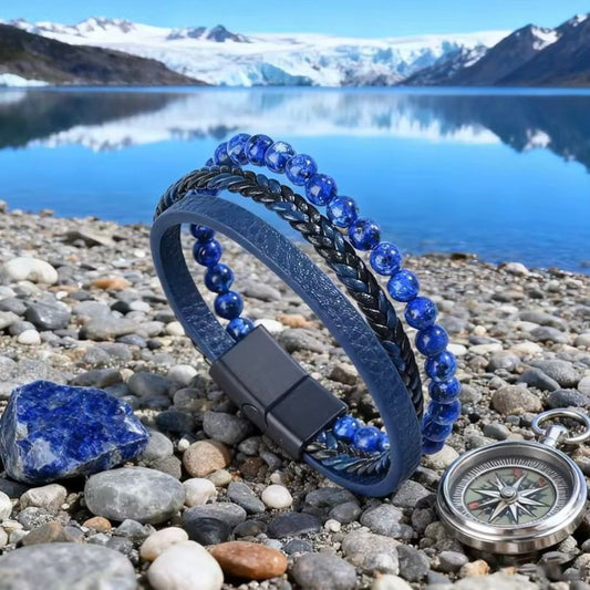 Retro blauwe geweven PU-leren kralenarmband