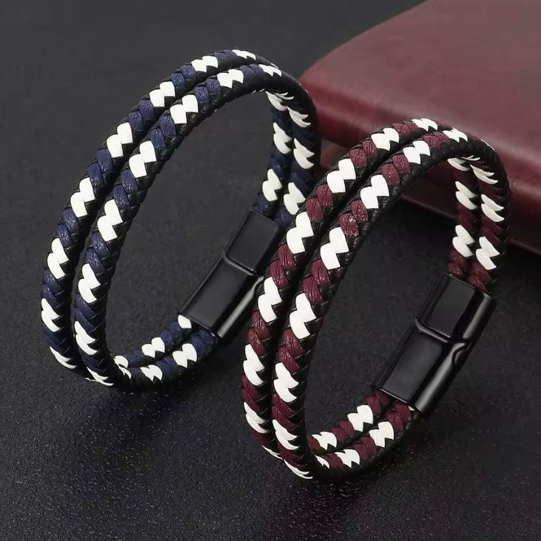 Vintage Handgemaakte Gemengde Kleur Geweven Lederen Armband | Zinklegering Magnetische Gesp