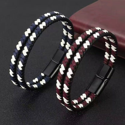 Vintage Handgemaakte Gemengde Kleur Geweven Lederen Armband | Zinklegering Magnetische Gesp