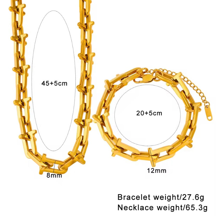 Goudkleurige U-vormige Ketting en Armband voor Vrouwen – Trendy Metaal Set