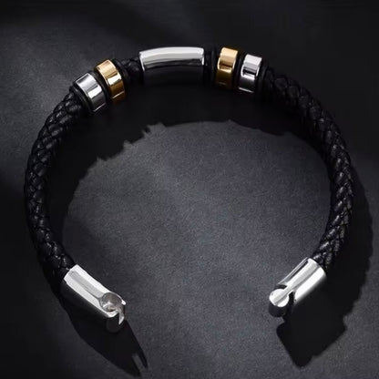 ✨ Stijlvolle Vaderdagcadeau: Luxe Lederen Armband met Goud- en Zilverkleurige Accenten ✨