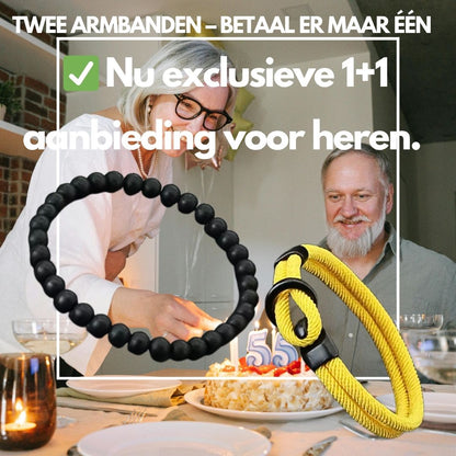 Mannen Armband Set Dubbellaags Touw Nautische Armband 6mm Zwarte Onyx Steen Armband