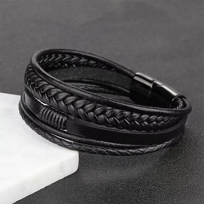 Stoere Lederen Armbanden Zw – Roestvrij Staal & Gevlochten Design | Perfect Cadeau voor Mannen