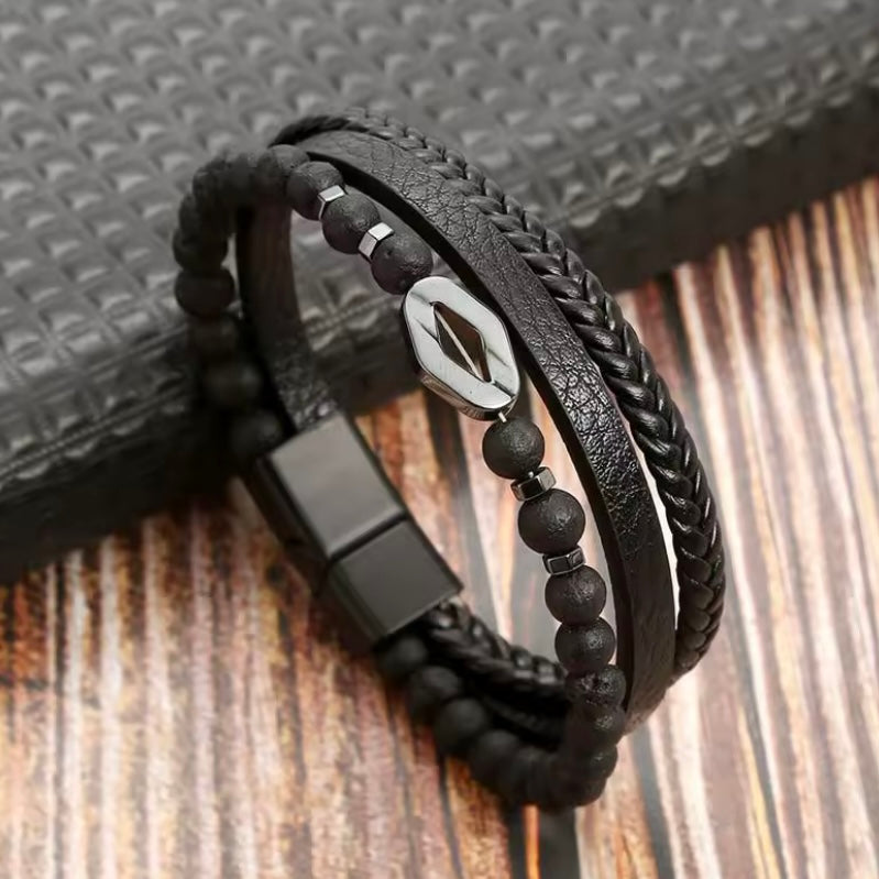 Lederen Herenarmband – Handgeweven Meerdere Lagen, Accessoire voor Stijlvolle Mannen