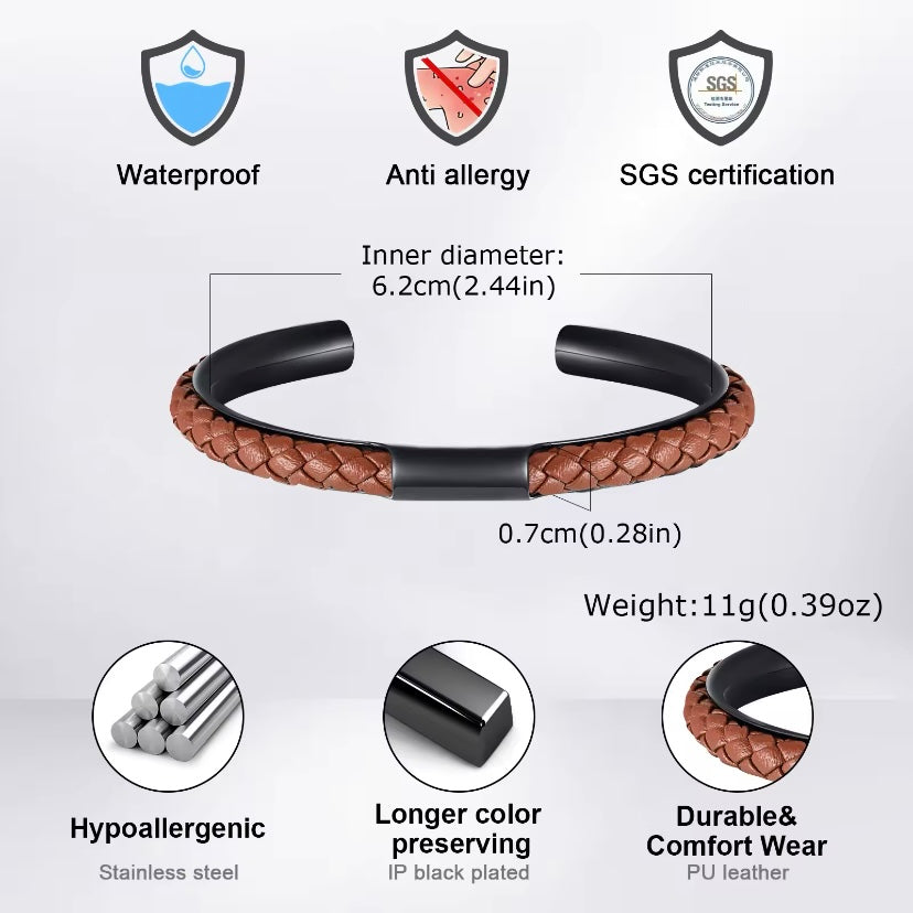 Herenmanchetarmband: Bruin PU-Leder met Staal – Tijdloos Design en Comfort!