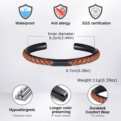 Herenmanchetarmband: Bruin PU-Leder met Staal – Tijdloos Design en Comfort!