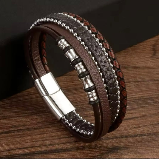 Klassieke Eenvoudige Stijl Heren Handgeweven Lederen Armband | Hoge Kwaliteit Metalen Gesp